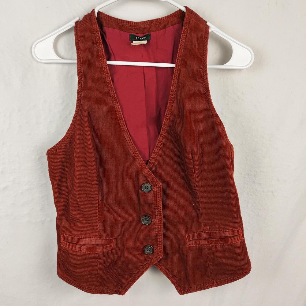 J.Crew Vest Womens Small Orange Corduroy Button Front Lined V Neck Top